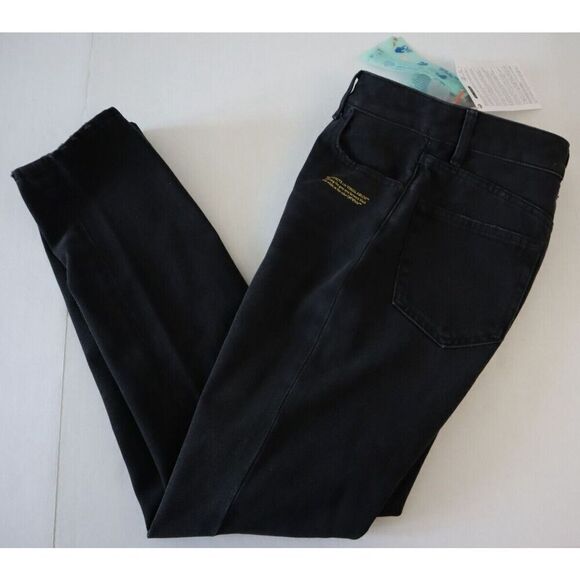 Off-White Women's Sz 26 Black Slogan-Print Straight High-Rise Denim Jeans - Picture 8 of 9